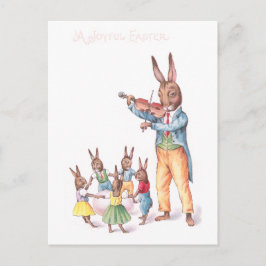 Rabbit Spela Violin Vintage Påsk Helg Vykort