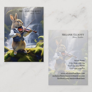 Rabbit Spelande Violin - Cute Music Teacher Card Visitkort