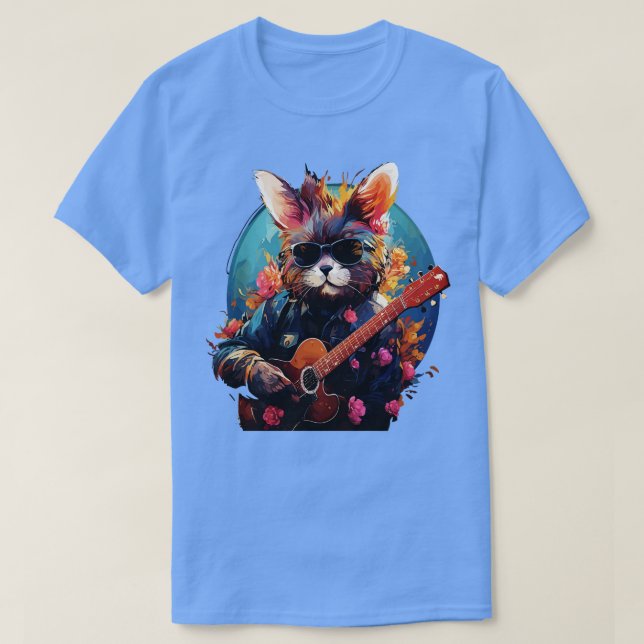 Rabbit Spelar Guitar T Shirt (Design framsida)