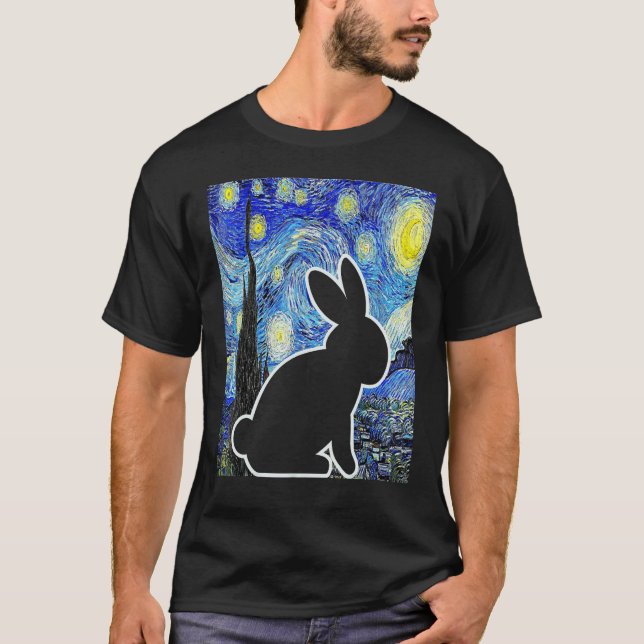 Rabbit Starry Night Bunny Älskare Van Gogh Paintin T Shirt (Framsida)