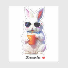 Rabbit Sticker with Sunglasses and Drink Klistermärken