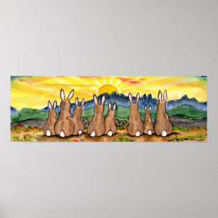 Rabbit Sunrise över bergen Sunny Gult Poster