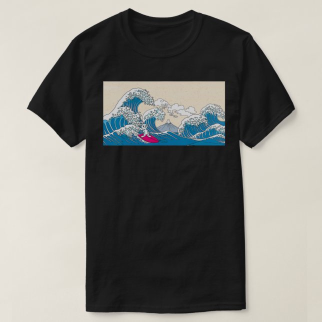 Rabbit Surfing Great Wave Off Kanagawa Surfer Rabb T Shirt (Design framsida)