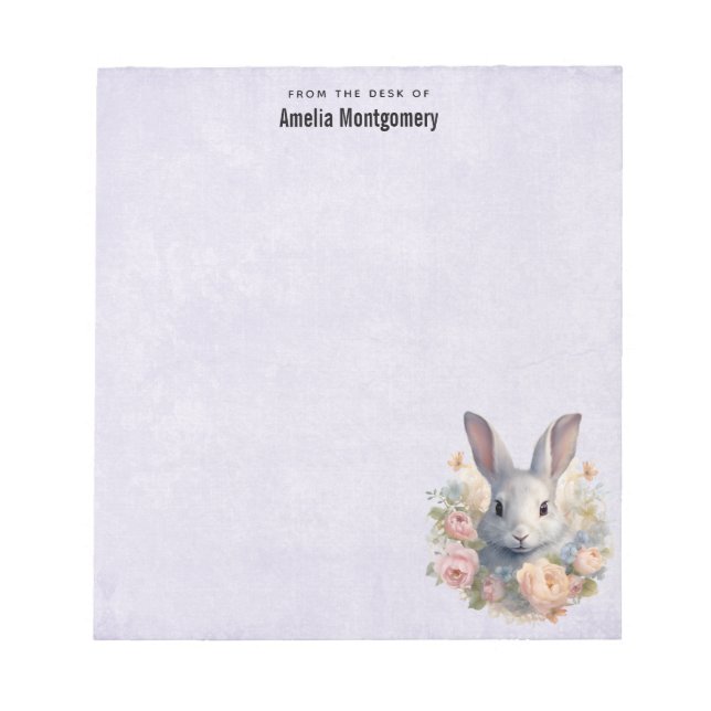 Rabbit Surrounded by Pastel Flowers Cute Anteckningsblock (Framsida)