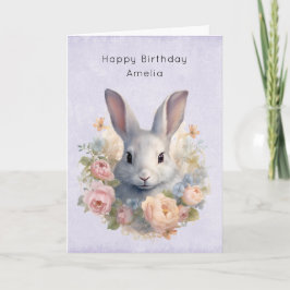 Rabbit Surrounded by Pastel Flowers Cute Birthday Kort