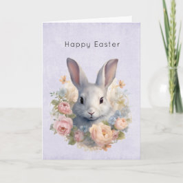 Rabbit Surrounded by Pastel Flowers Cute Easter Helgkort