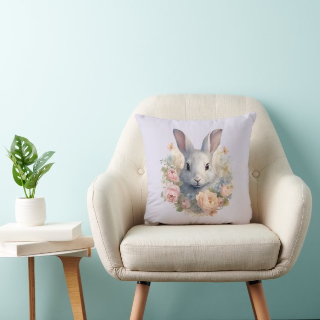 Rabbit Surrounded by Pastel Flowers Cute Kudde (Stol)