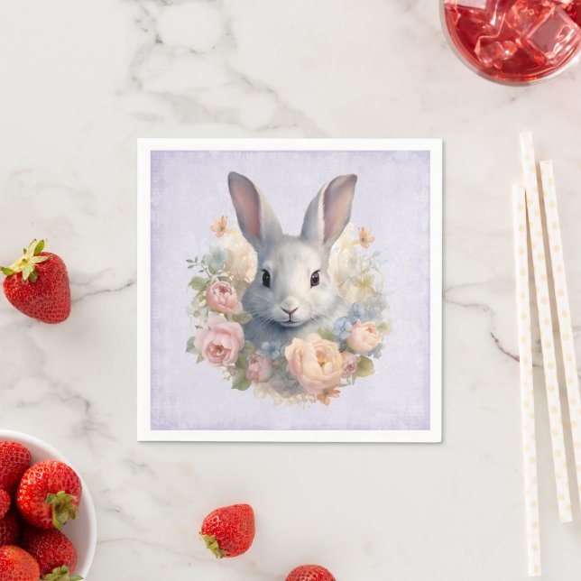  Rabbit Surrounded by Pastel Flowers Cute Pappersservett (Insitu)