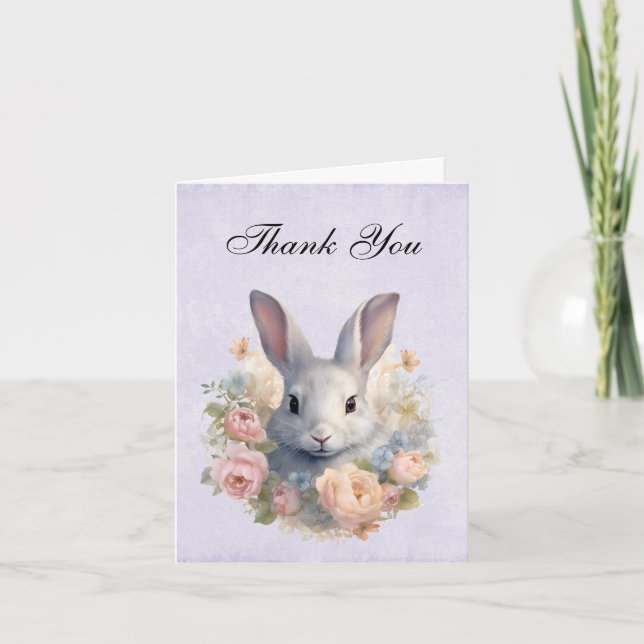 Rabbit Surrounded by Pastel Flowers Cute Tack Kort (Framsida)