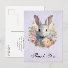 Rabbit Surrounded by Pastel Flowers Cute Thank You Vykort