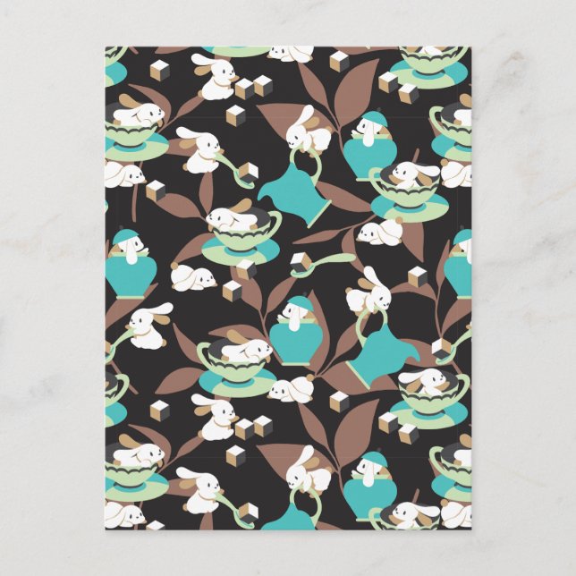 Rabbit Tea Party Mönster II Vykort (Framsida)