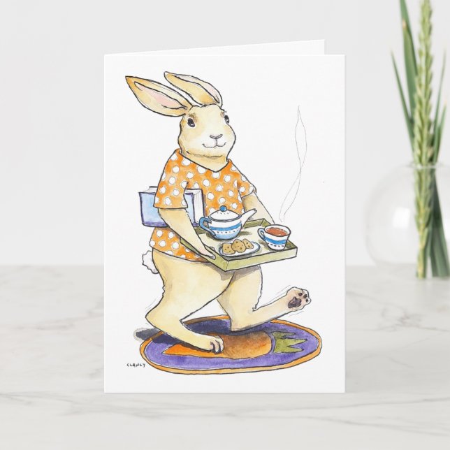 Rabbit Tea Tray Get Well card Kort (Framsida)