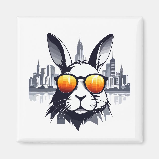 Rabbit Vector Art Animal Modern Urban City Graphic Magnet (Framsidan)
