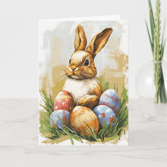 Rabbit vintage Påsk Helgkort (Framsida)
