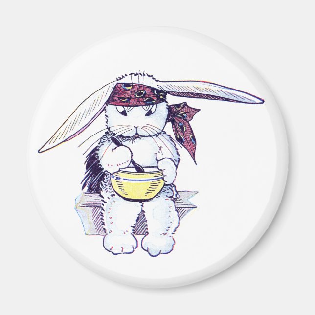 Rabbit Wearing Bandanna och Eating Cereal Magnet (Framsidan)