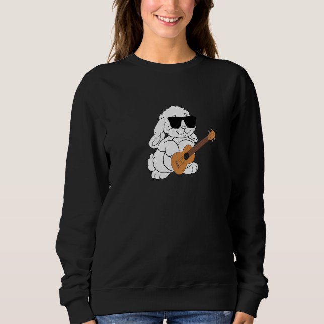 Rabbit Wearing Sunglasses Spela Ukulele T Shirt (Framsida)