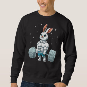 Rabbit Weightlift Fitness Gym för en Bunny Lång Ärmad Tröja
