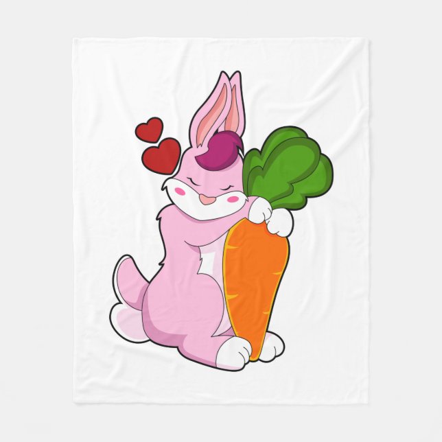 Rabbit with Carrot and Heart Fleecefilt (Framsidan)