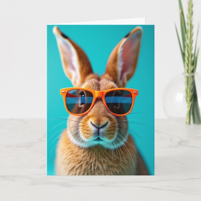 Rabbit With Orange Glasses Card Kort (Framsida)