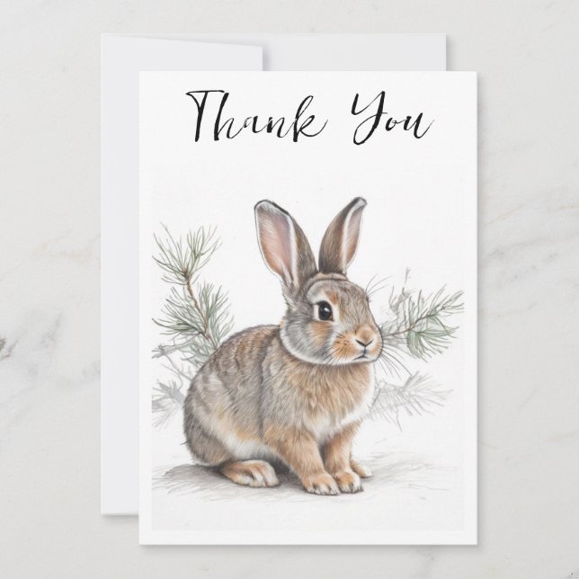 Rabbit with Pine  Wildlife Thank You Card Tack Kort (Framsida)