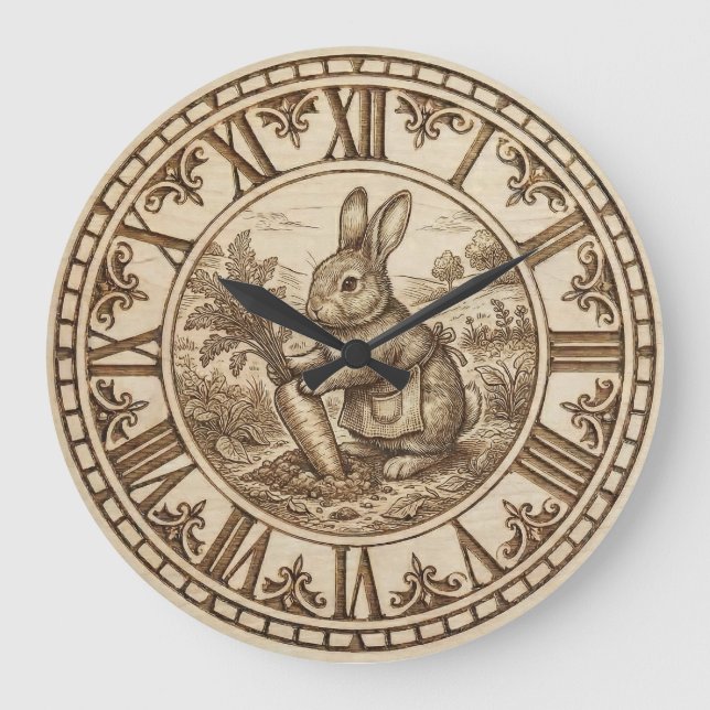 Rabbit Wooden Wall Clock Stor Klocka (Framsida)