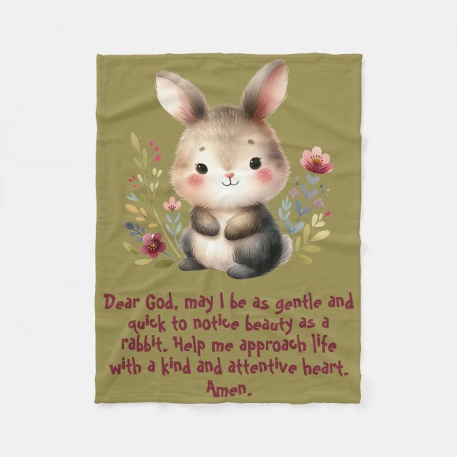 Rabbit Woodland Kids Christian Prayer på Grönten | Fleecefilt (Framsidan)