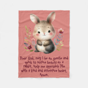 Rabbit Woodland Kids Christian Prayer på Rosa   Fleecefilt