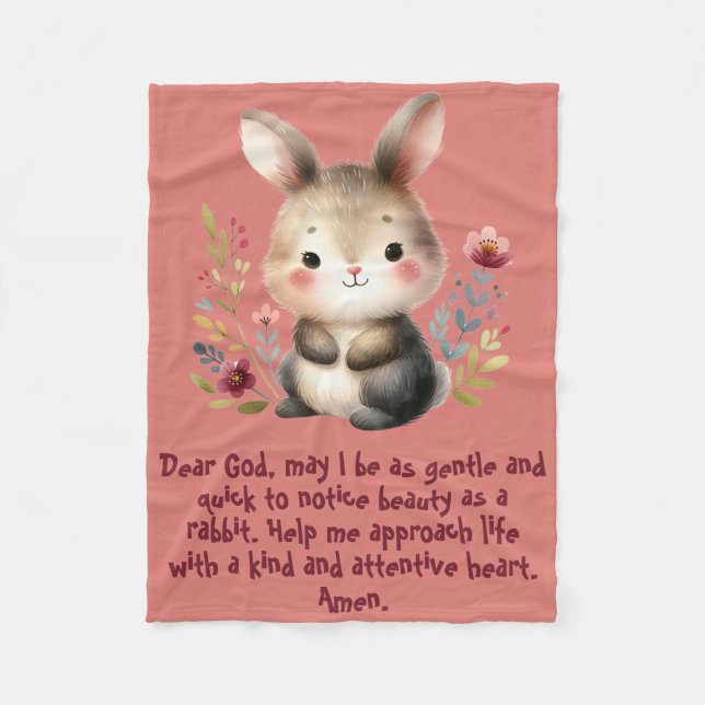 Rabbit Woodland Kids Christian Prayer på Rosa | Fleecefilt (Framsidan)