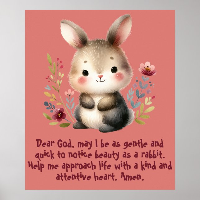 Rabbit Woodland Kids Christian Prayer på Rosa | Poster (Framsidan)