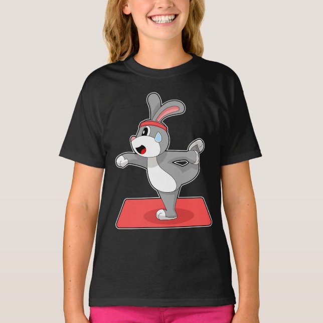 Rabbit Yoga Fitness Gymnastics T Shirt (Framsida)