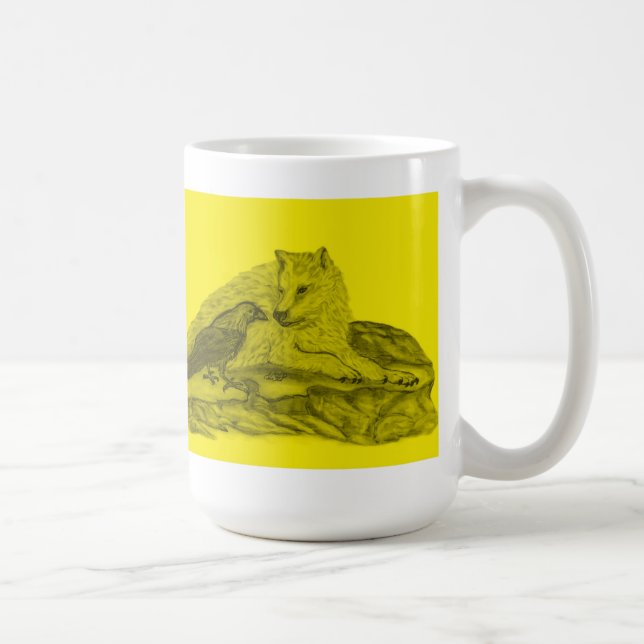 Rabe mit Varg schwarz gelb Design Kaffemugg (Höger)