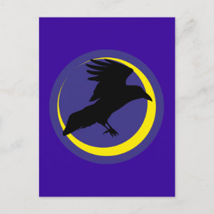 Rabe Mond Halbmond raven måne crescent Vykort