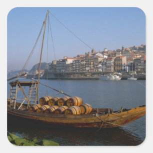 Rabelo-båtar, Porto, Portugal Fyrkantigt Klistermärke