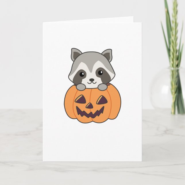 Raccin i Pumpkin Sweet Raccoon Happy halloween Kort (Framsida)