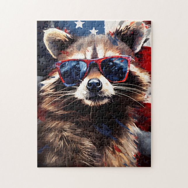 Raccoon 4:e juli Independence day Pussel (Vertikal)