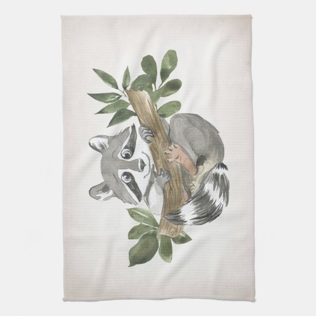 Raccoon Älskare Baby Raccoon Nursery Art Kökshandduk (Vertikal)