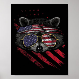 Raccoon American Flagga Patriotic 4:e juli Sopor Poster