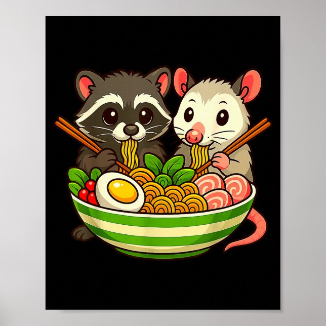 Raccoon And Ossum Eating Ramen Noodles  Poster (Framsidan)