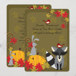 Raccoon and Woodland Animals Hösten 1:a födelsedag Inbjudningar