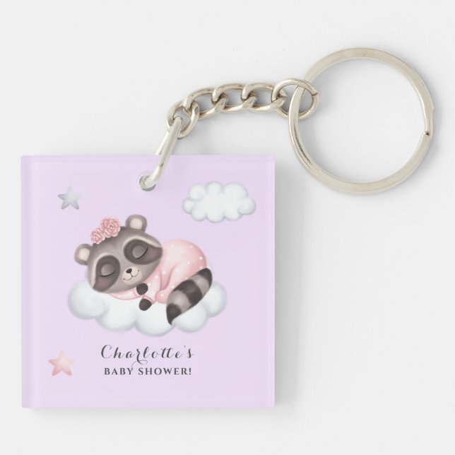 Raccoon Animal Girl Baby Shower Lavender (Baksidan)