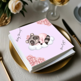 Raccoon Animal Girl Baby Shower Lavender Pappersservett