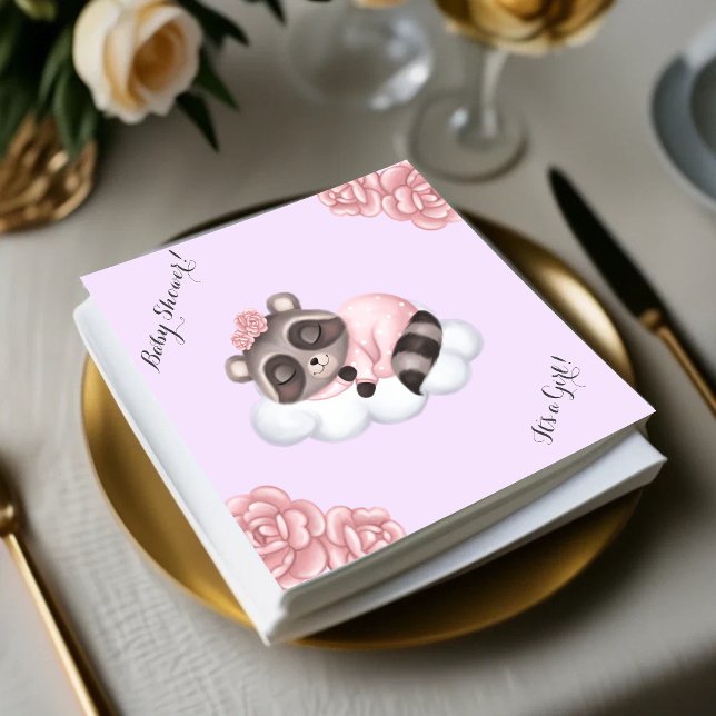 Raccoon Animal Girl Baby Shower Lavender Pappersservett (Gentle Raccoon Animal Girl Baby Shower Napkins)