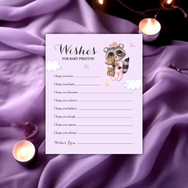 Raccoon Animal Girl Baby Shower Önskemål för Baby (Raccoon Animal Girl Baby Shower Wishes For Baby)