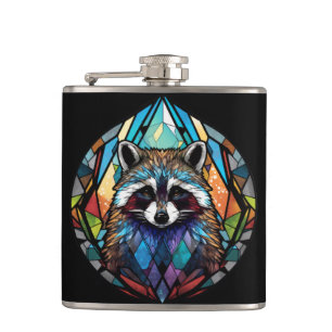 Raccoon Animal Porträtt Stached Glass Wildlife Art Fickplunta