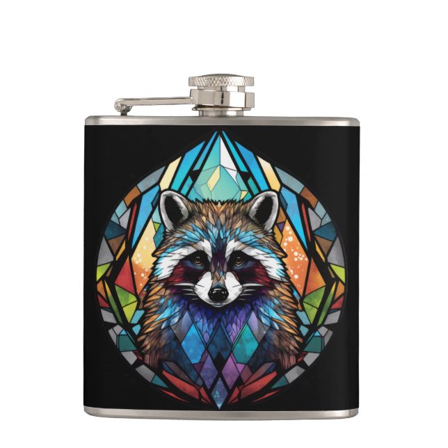 Raccoon Animal Porträtt Stached Glass Wildlife Art Fickplunta (Framsidan)