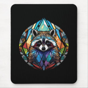 Raccoon Animal Porträtt Stached Glass Wildlife Art Musmatta