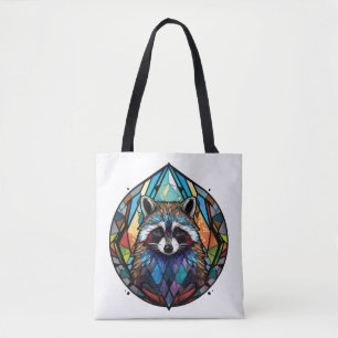 Raccoon Animal Porträtt Stached Glass Wildlife Art Tygkasse