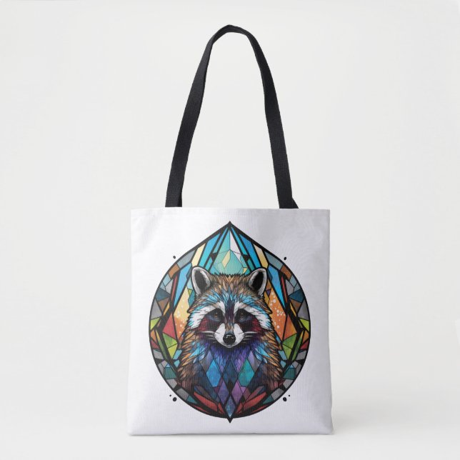 Raccoon Animal Porträtt Stached Glass Wildlife Art Tygkasse (Framsida)