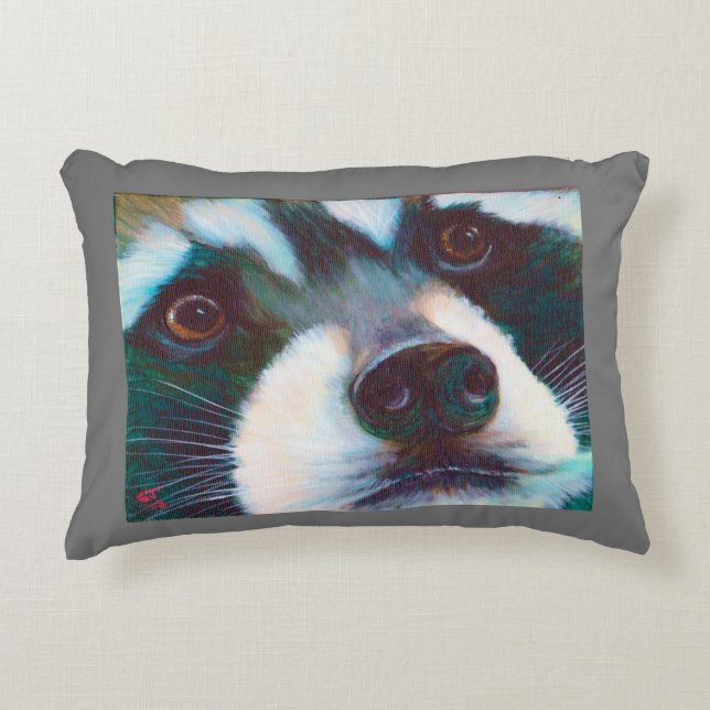 Raccoon Ansikte Pillow Prydnadskudde (Framsidan)