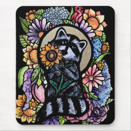 Raccoon Art Flower Raccoons Design med solros Musmatta